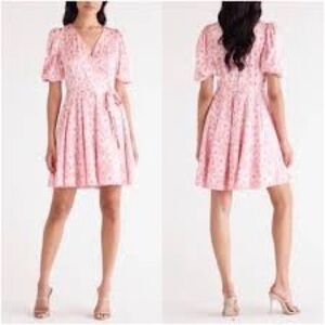 Charles Henry Pink Floral Wrap Mini Dress